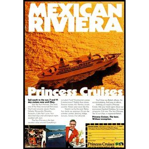 1976 Sun Princess Cruises Mexican Riviera Vintage Print Ad Loveboat Cruise Decor